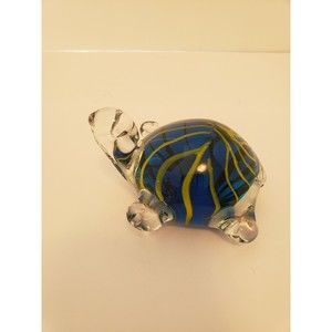Glass Turtle Paperweight, Blue, Green, Yellow 3.5" x 1.75 x 2